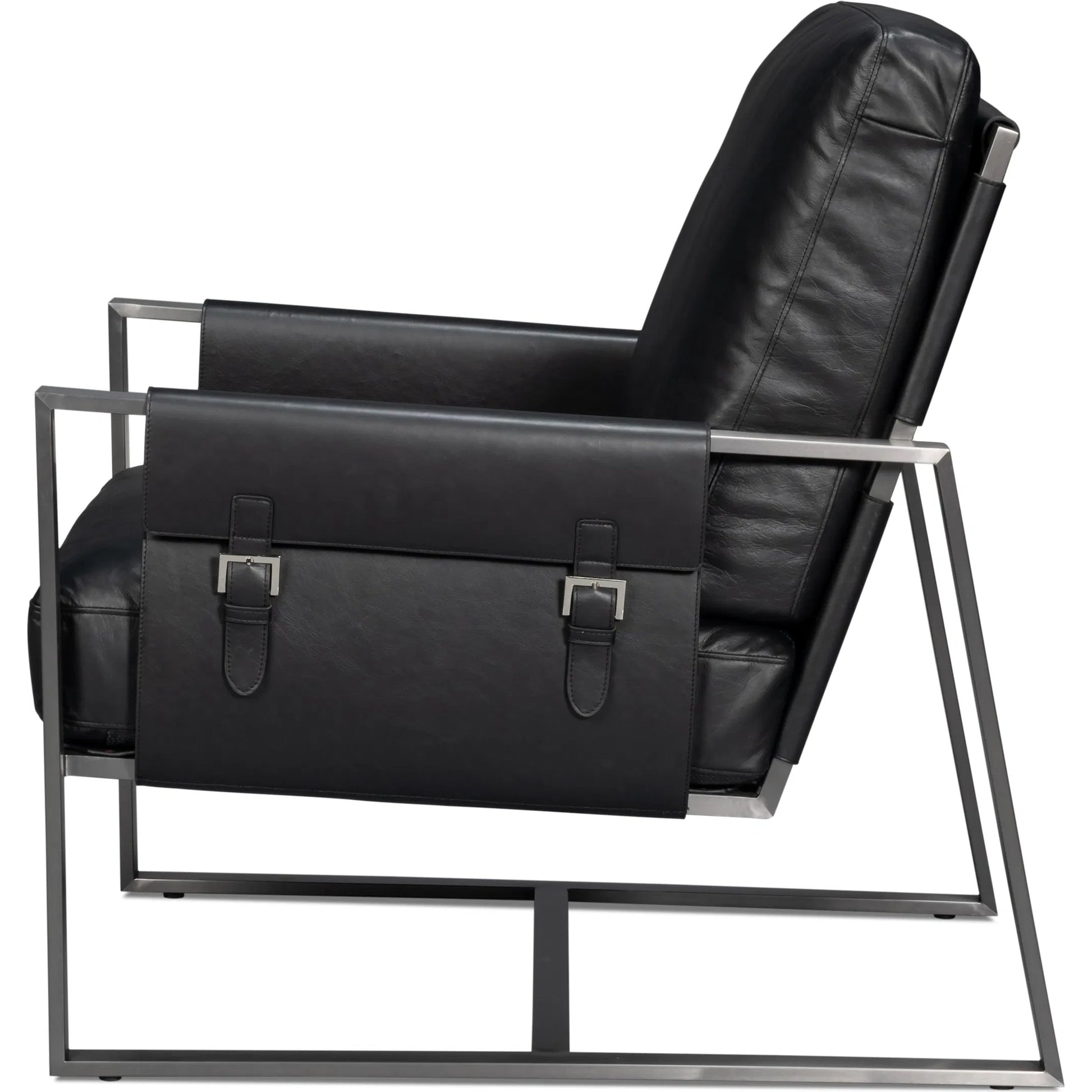 Edmonds Distilled Leather Chair by Sarreid Ltd. in onyx black. Made from leather, iron in a unique style.