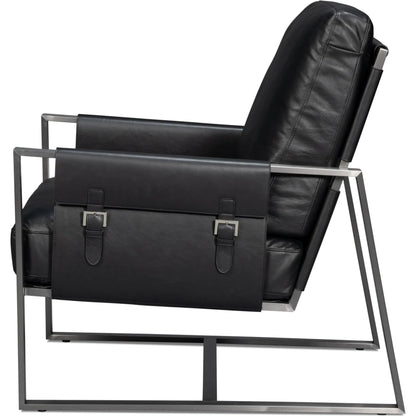Edmonds Distilled Leather Chair by Sarreid Ltd. in onyx black. Made from leather, iron in a unique style.
