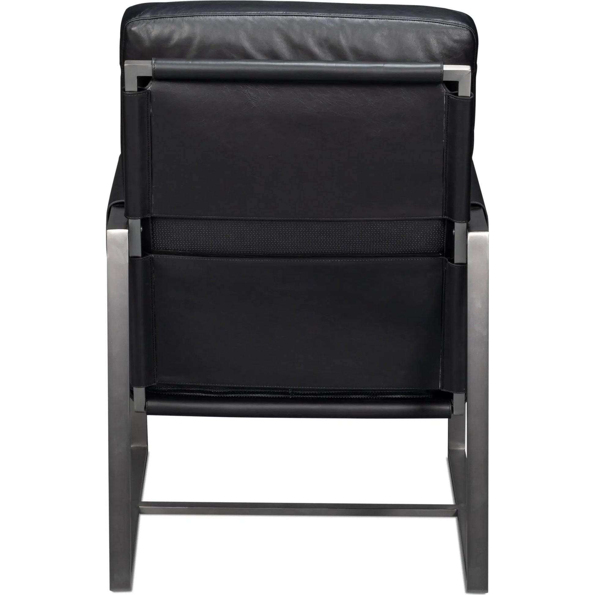 Edmonds Distilled Leather Chair by Sarreid Ltd. in onyx black. Made from leather, iron in a unique style.