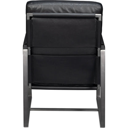 Edmonds Distilled Leather Chair by Sarreid Ltd. in onyx black. Made from leather, iron in a unique style.