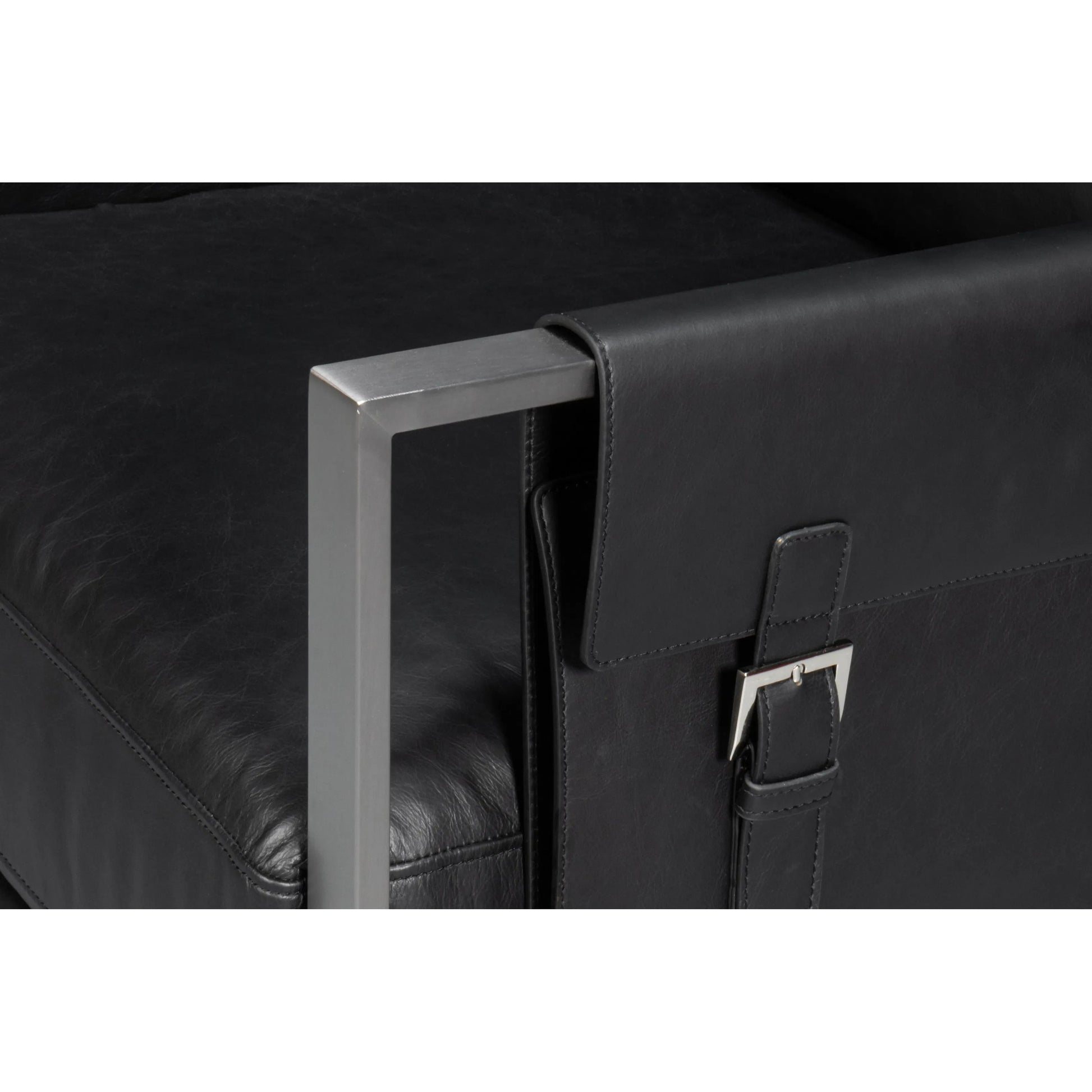 Edmonds Distilled Leather Chair by Sarreid Ltd. in onyx black. Made from leather, iron in a unique style.