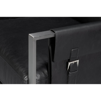 Edmonds Distilled Leather Chair by Sarreid Ltd. in onyx black. Made from leather, iron in a unique style.