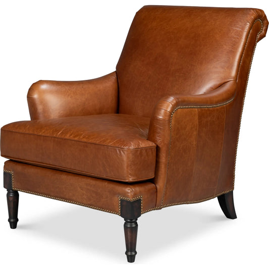 Gaston Distilled Leather Chair by Sarreid Ltd. in havana brown. Made from havana brown leather, wood in a unique style.