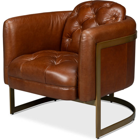 Finn Leather Club Chair by Sarreid Ltd. in havana brown. Made from havana leather, stainless steel in a unique style.