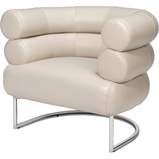 Rondo Occasional Leather Chair by Sarreid Ltd. in crystal white. Made from leather, polished stainless steel in a unique style.