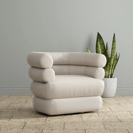 Rondo Leather Swivel Chair by Sarreid Ltd.. Made from leather, swivel base in a unique style.