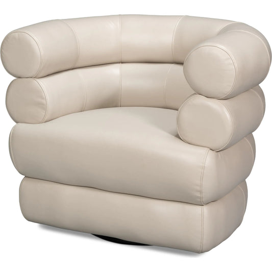 Rondo Leather Swivel Chair by Sarreid Ltd.. Made from leather, swivel base in a unique style.