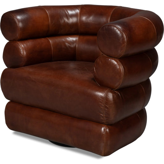 Rondo Leather Swivel Chair by Sarreid Ltd.. Made from leather, swivel base in a unique style.