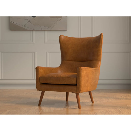 Patron Highback Leather Chair by Sarreid Ltd. in cuba brown. Made from leather, wood in a unique style.