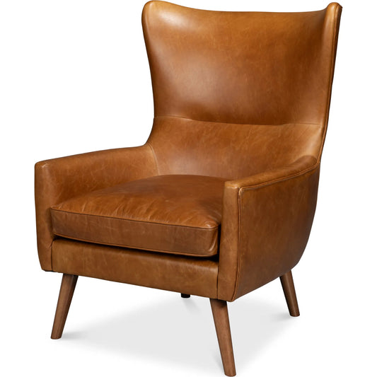 Patron Highback Leather Chair by Sarreid Ltd. in cuba brown. Made from leather, wood in a unique style.
