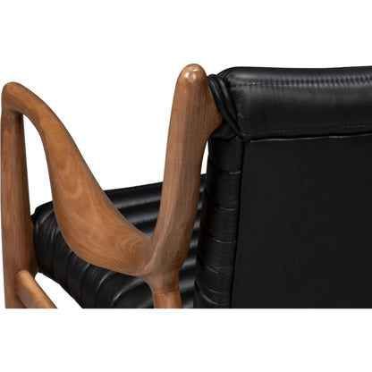 Singletary Leather Chair by Sarreid Ltd. in onyx black. Made from leather, wood in a traditional style.