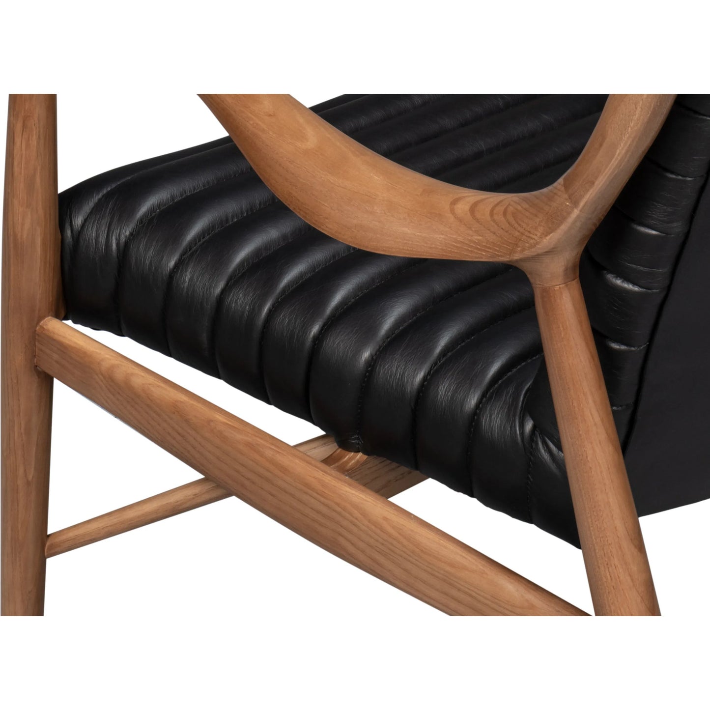 010 SI-2238627 | Closeup | Singletary Leather Chair by Sarreid Ltd. in onyx black. Made from leather, wood in a traditional style.