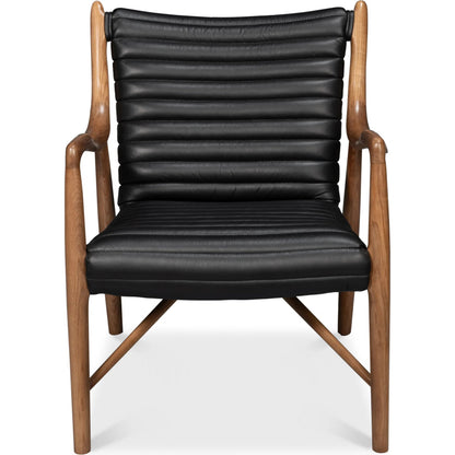 Singletary Leather Chair by Sarreid Ltd. in onyx black. Made from leather, wood in a traditional style.