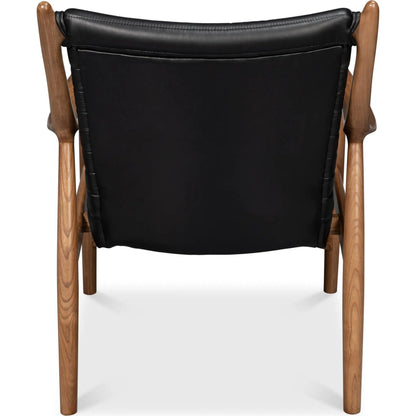 Singletary Leather Chair by Sarreid Ltd. in onyx black. Made from leather, wood in a traditional style.