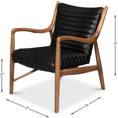 Singletary Leather Chair by Sarreid Ltd. in onyx black. Made from leather, wood in a traditional style.