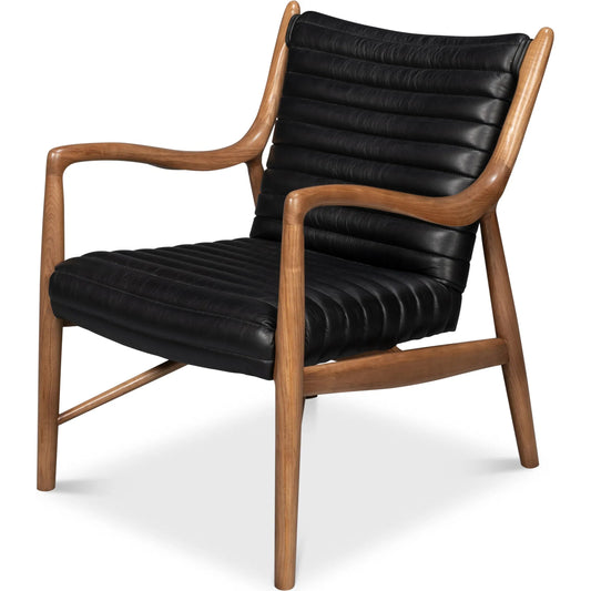 Singletary Leather Chair by Sarreid Ltd. in onyx black. Made from leather, wood in a unique style.
