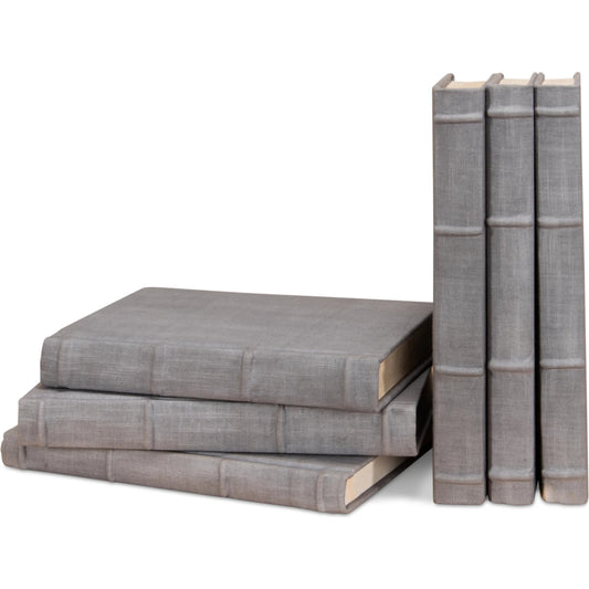 Heather Gray Linen Books by Sarreid Ltd. in heather gray. Made from linen, stitched closed in a unique style.