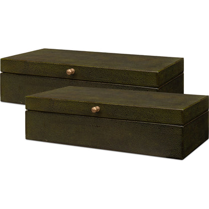 Gastsburg Shagreen Box (Set of 2) by Sarreid Ltd.. Made from leather, paper liner in a eclectic & global style.