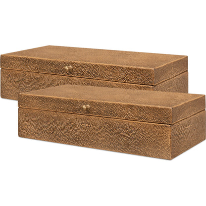 Gastsburg Shagreen Box (Set of 2) by Sarreid Ltd.. Made from leather, paper liner in a eclectic & global style.