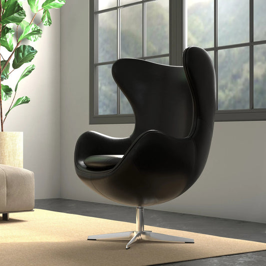 Jacobean Mid 20th Century Egg Chair by Sarreid Ltd. in onyx black. Made from metal frame, leather in a unique style.