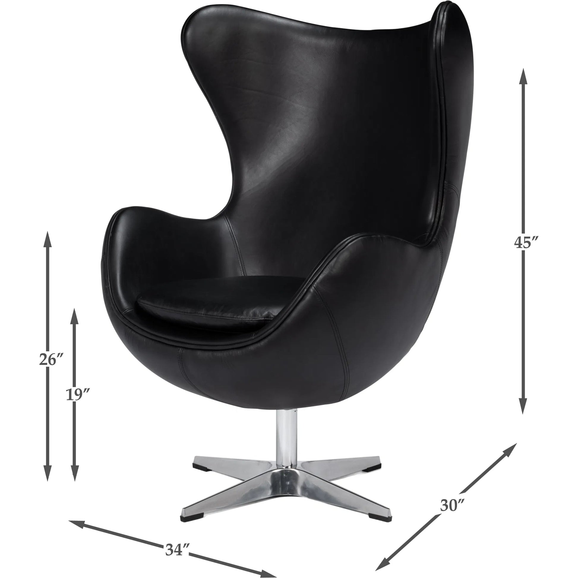 Jacobean Mid 20th Century Egg Chair by Sarreid Ltd. in onyx black. Made from metal frame, leather in a unique style.