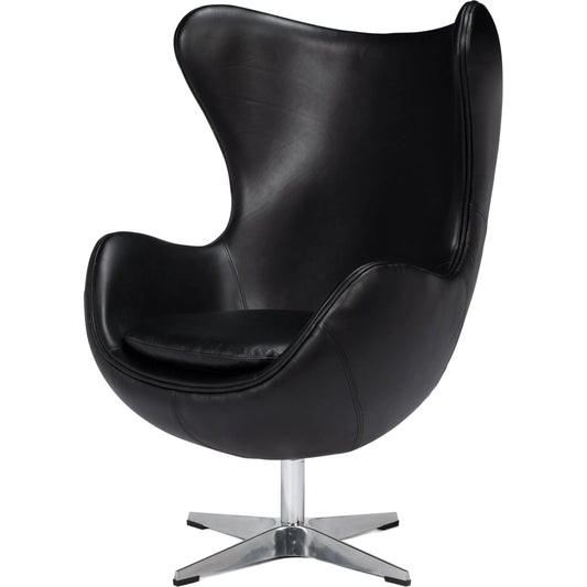 001 SI-2238644 | Primary Silo | Jacobean Mid 20th Century Egg Chair by Sarreid Ltd. in onyx black. Made from metal frame, leather in a unique style.