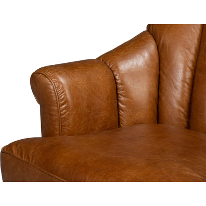 Scoth Swivel Chair by Sarreid Ltd.. Made from leather, wood in a traditional style.