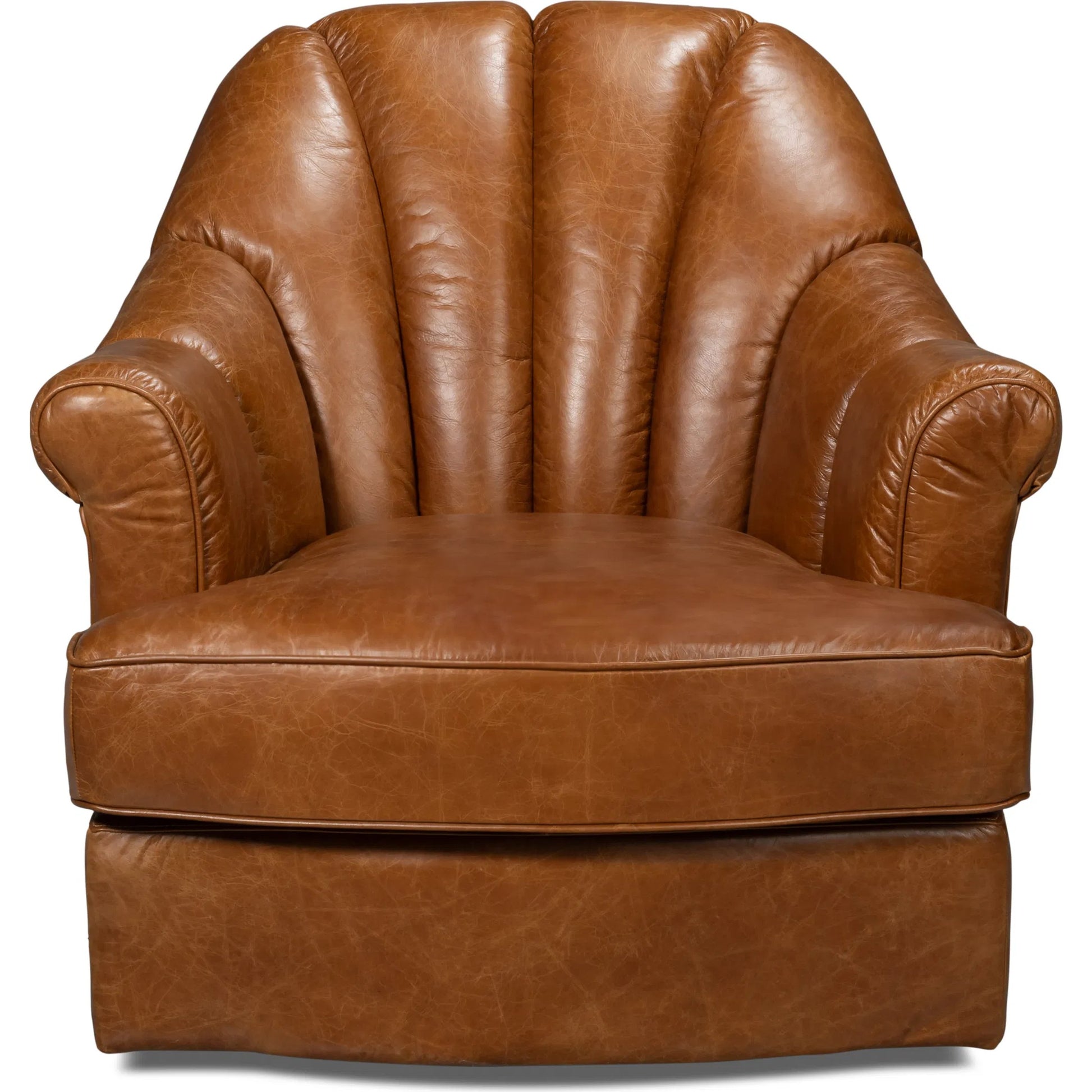 Scoth Swivel Chair by Sarreid Ltd.. Made from leather, wood in a traditional style.