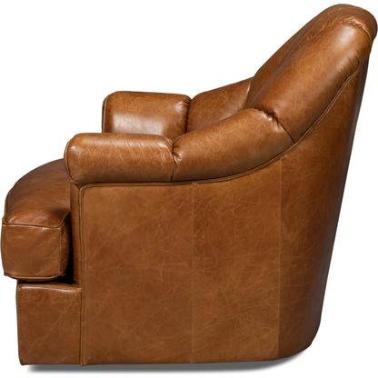 Scoth Swivel Chair by Sarreid Ltd.. Made from leather, wood in a traditional style.