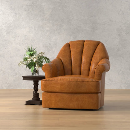 Scoth Swivel Chair by Sarreid Ltd.. Made from leather, wood in a traditional style.