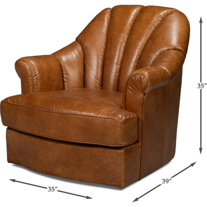 Scoth Swivel Chair by Sarreid Ltd.. Made from leather, wood in a traditional style.