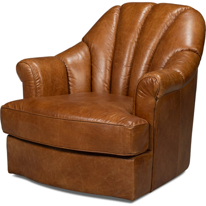 Scoth Swivel Chair by Sarreid Ltd.. Made from leather, wood in a traditional style.