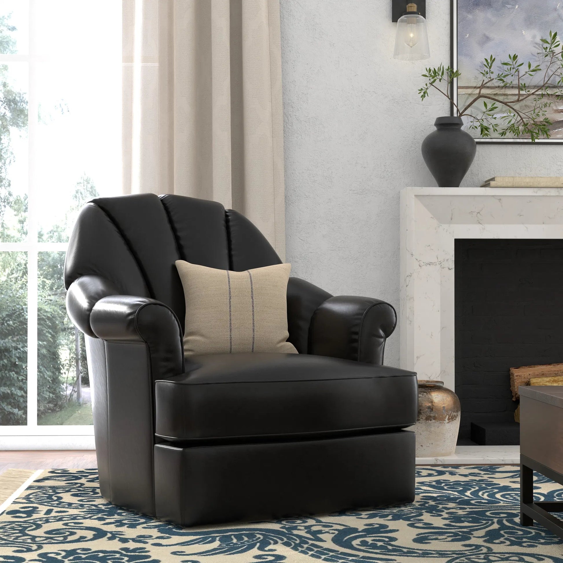 Scoth Swivel Chair by Sarreid Ltd.. Made from leather, wood in a traditional style.