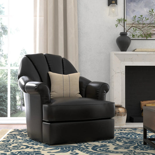 Scoth Swivel Chair by Sarreid Ltd. in onyx black. Made from leather, wood in a traditional style.