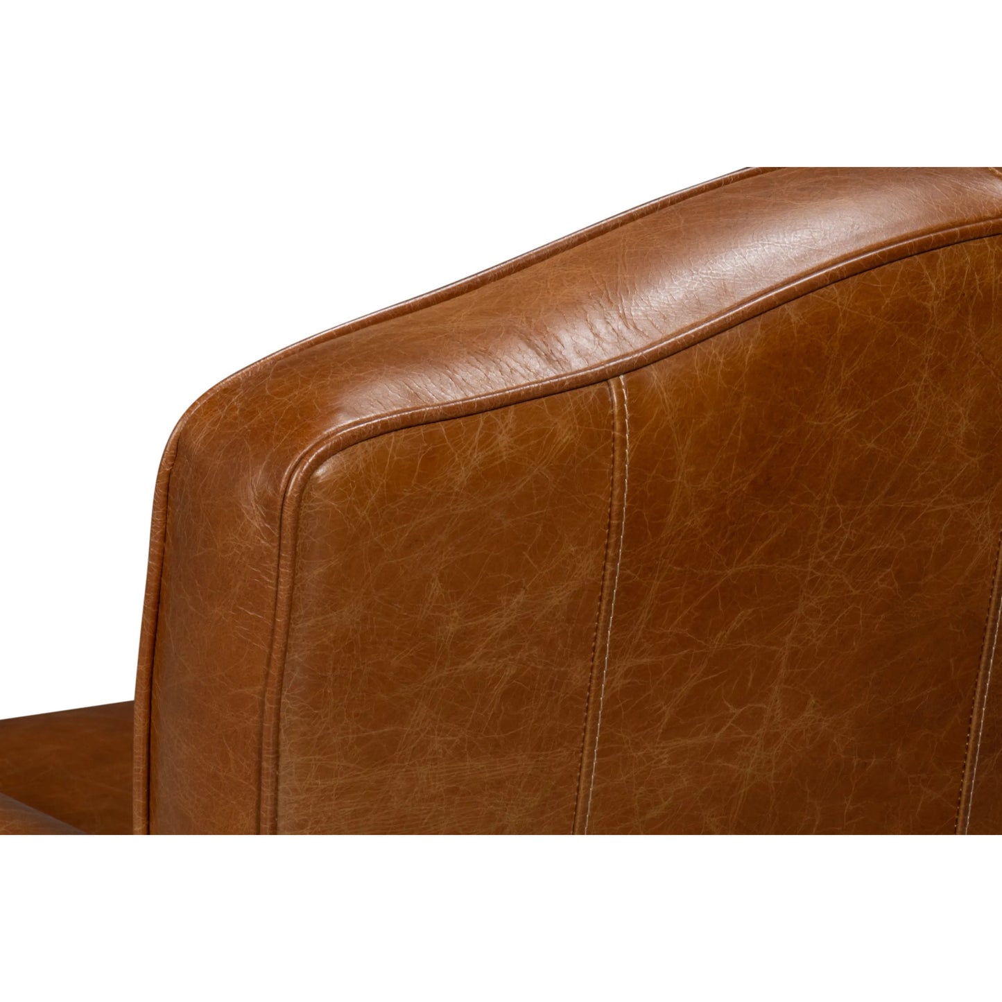 022 SI-2238666 | Closeup | Elite French Club Swivel Chair by Sarreid Ltd.. Made from top grain cow leather, metal in a transitional style.