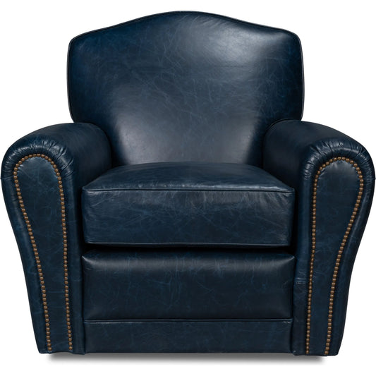 Elite French Club Swivel Chair by Sarreid Ltd.. Made from top grain cow leather, metal in a transitional style.