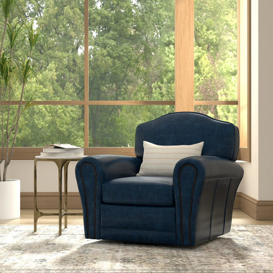 Elite French Club Swivel Chair by Sarreid Ltd.. Made from top grain cow leather, metal in a transitional style.