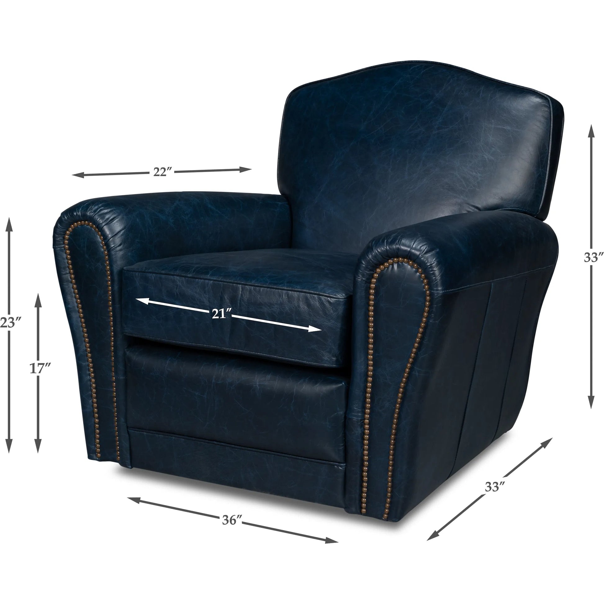 Elite French Club Swivel Chair by Sarreid Ltd.. Made from top grain cow leather, metal in a transitional style.