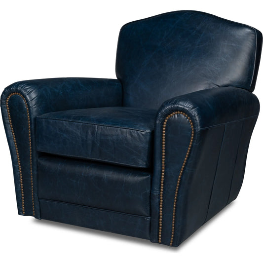 Elite French Club Swivel Chair by Sarreid Ltd.. Made from top grain cow leather, metal in a transitional style.