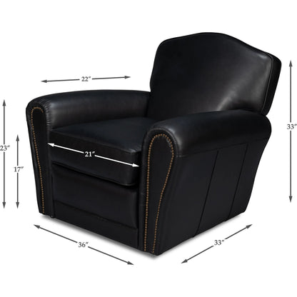 Elite French Club Swivel Chair by Sarreid Ltd.. Made from top grain cow leather, metal in a transitional style.