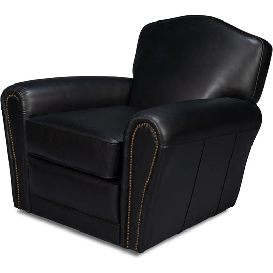 Elite French Club Swivel Chair by Sarreid Ltd.. Made from top grain cow leather, metal in a transitional style.