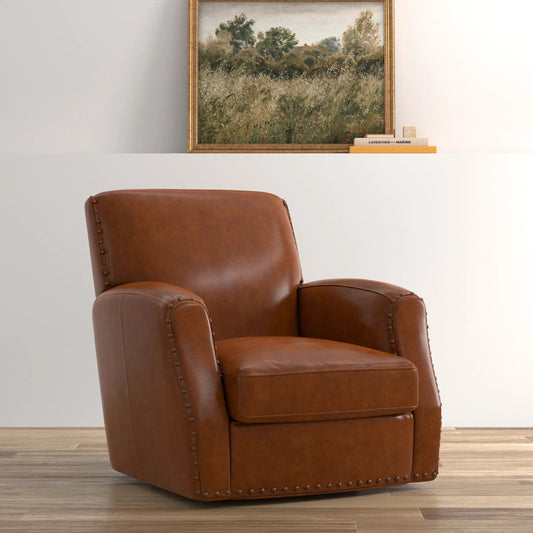 Taft Leather Swivel Chair by Sarreid Ltd.. Made from wood, nailhead, leather in a transitional style.