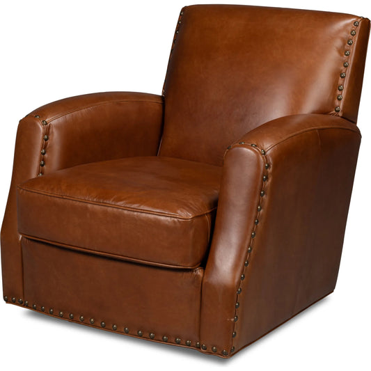 Taft Leather Swivel Chair by Sarreid Ltd.. Made from wood, nailhead, leather in a transitional style.