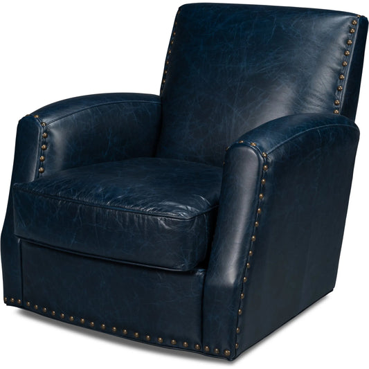 Taft Leather Swivel Chair by Sarreid Ltd.. Made from wood, nailhead, leather in a transitional style.