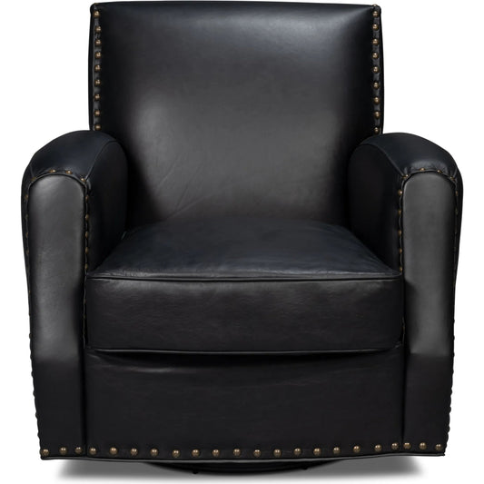Taft Leather Swivel Chair by Sarreid Ltd.. Made from wood, nailhead, leather in a transitional style.