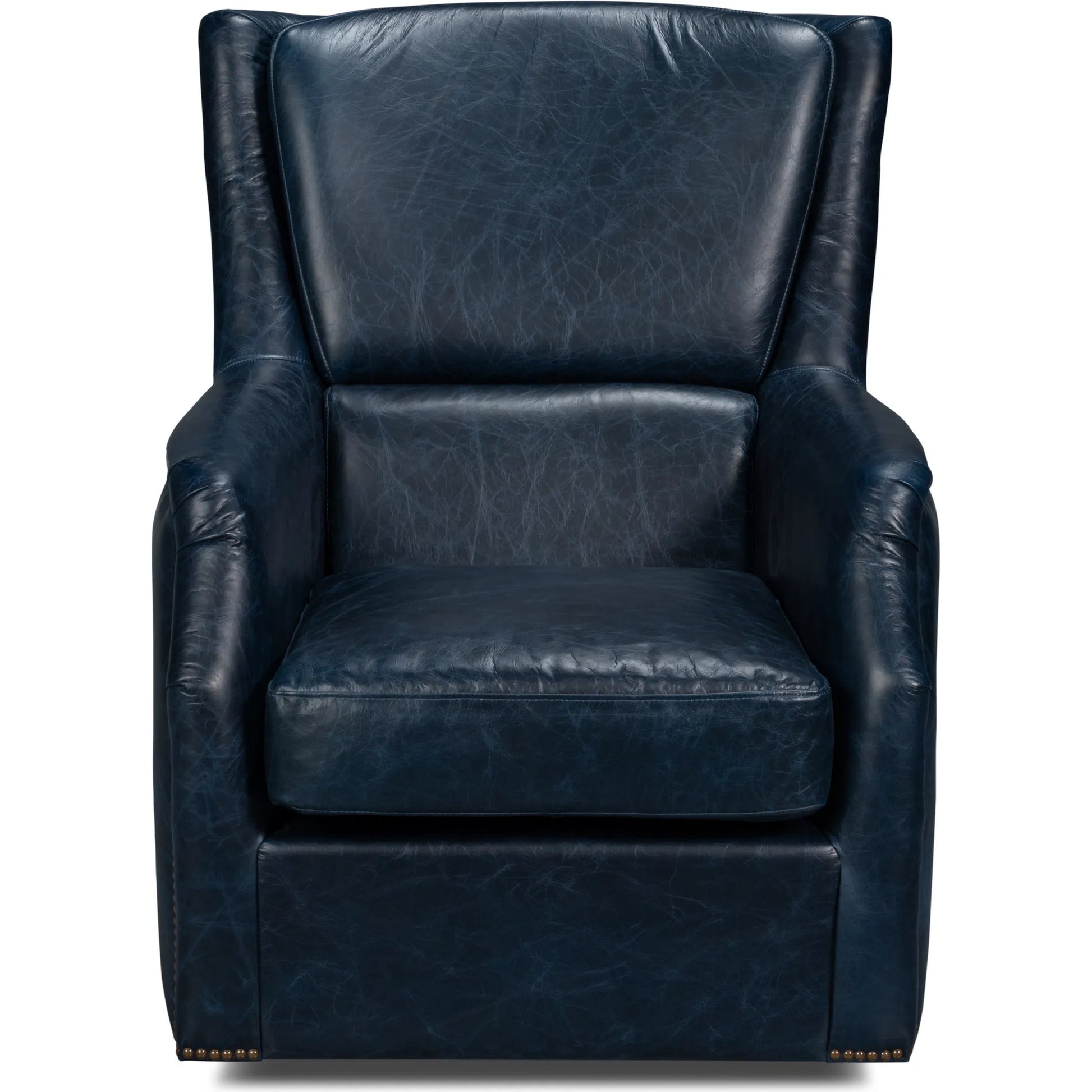 Baker Leather Swivel Chair by Sarreid Ltd.. Made from wood, nailhead, leather in a transitional style.