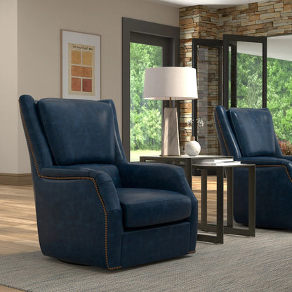 Baker Leather Swivel Chair by Sarreid Ltd.. Made from wood, nailhead, leather in a transitional style.