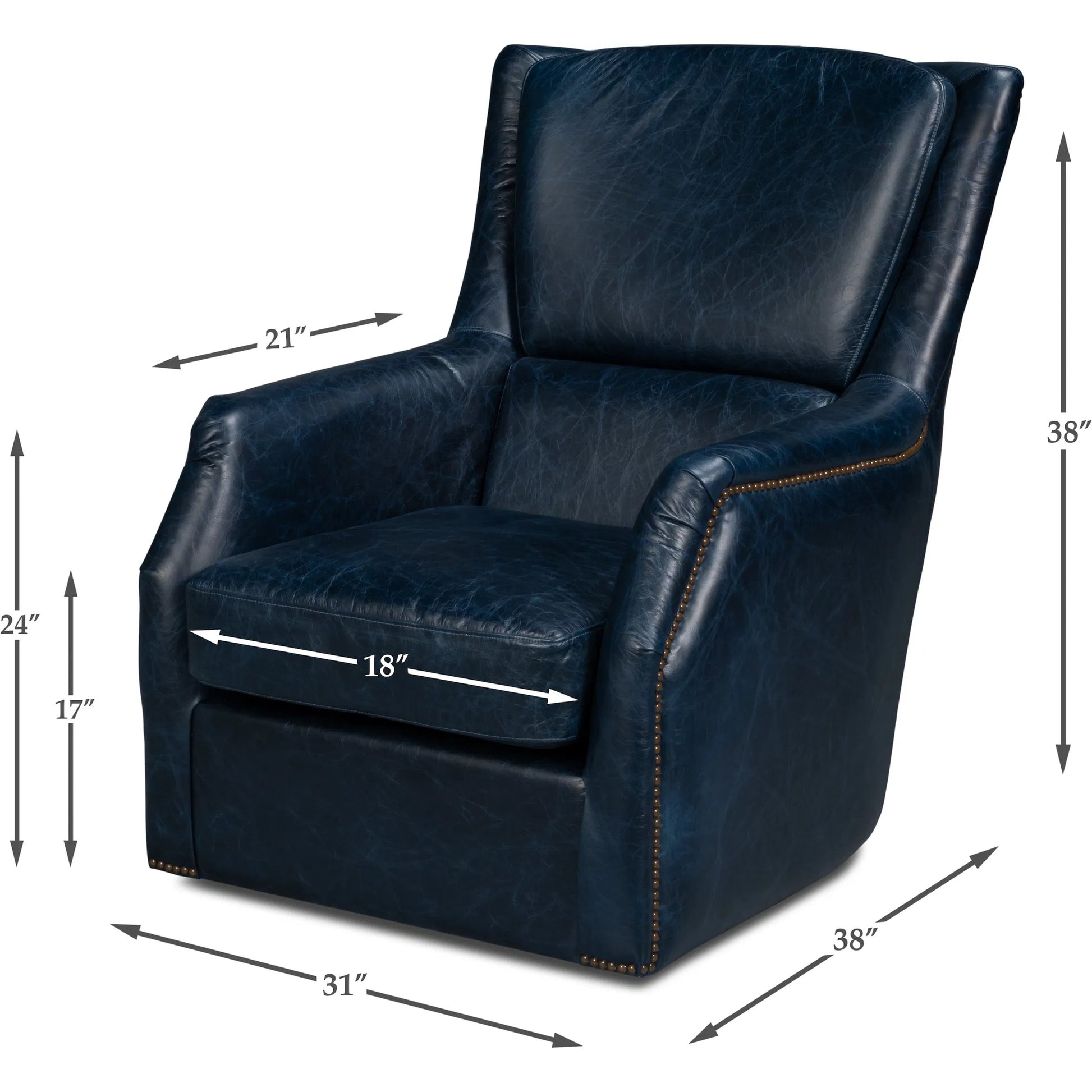 Baker Leather Swivel Chair by Sarreid Ltd.. Made from wood, nailhead, leather in a transitional style.
