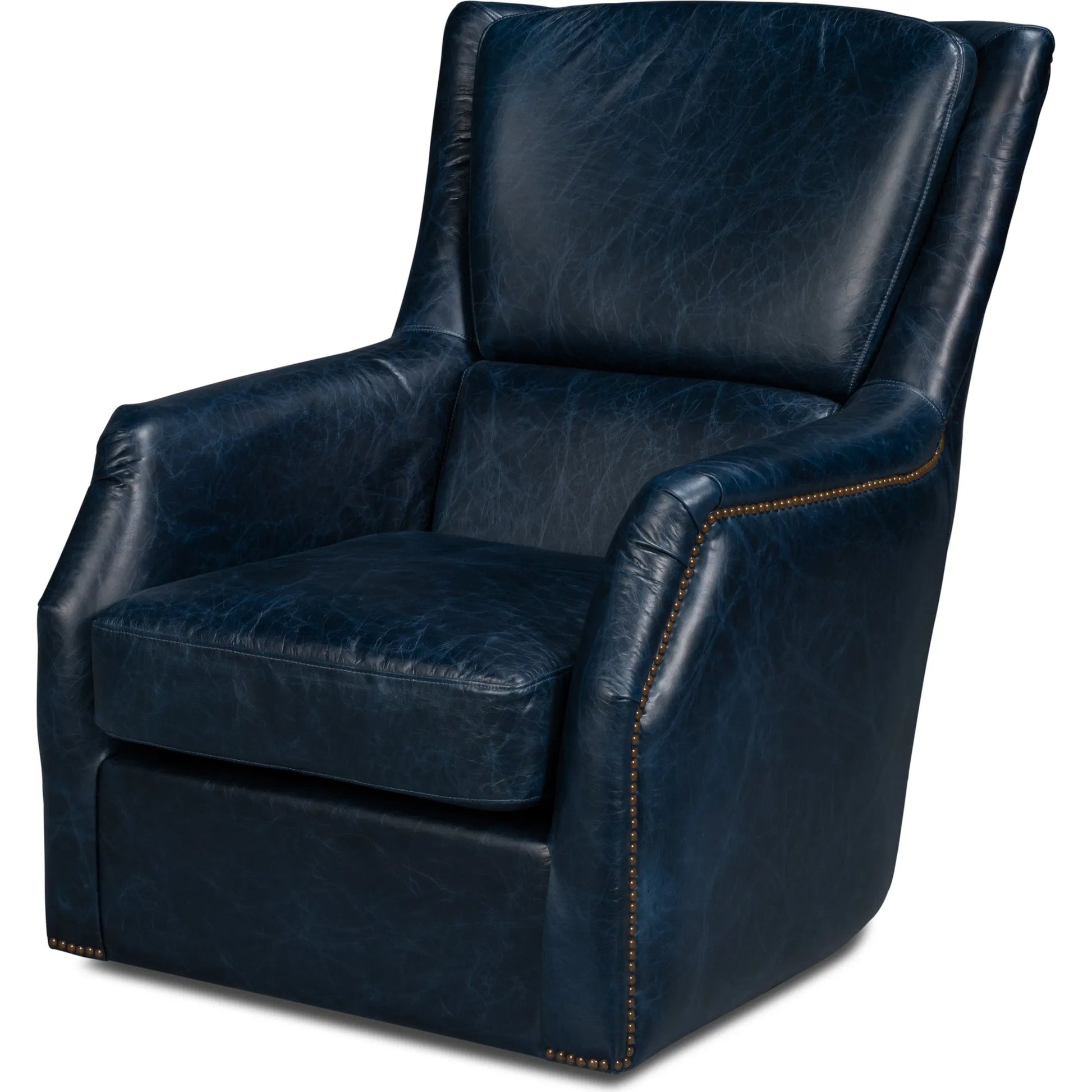 Baker Leather Swivel Chair by Sarreid Ltd.. Made from wood, nailhead, leather in a transitional style.