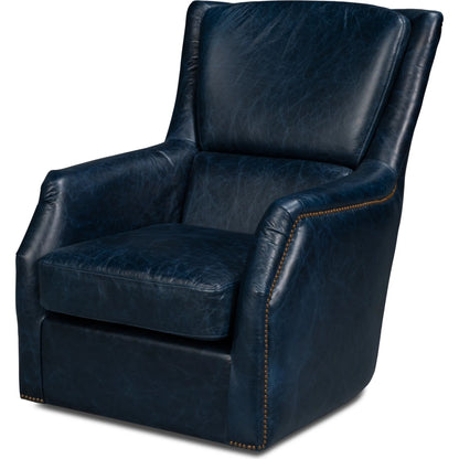 Baker Leather Swivel Chair by Sarreid Ltd.. Made from wood, nailhead, leather in a transitional style.